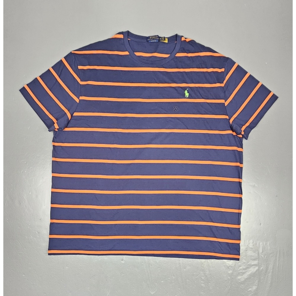 Polo Ralph Lauren T-Shirt Mens XXL Classic Fit Striped Blue Orange Short Sleeve‎